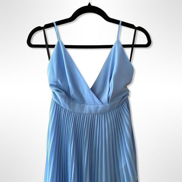 Michael Costello X Revolve Ale Gown light blue pleated maxi wedding sz S $258 - Picture 9 of 14